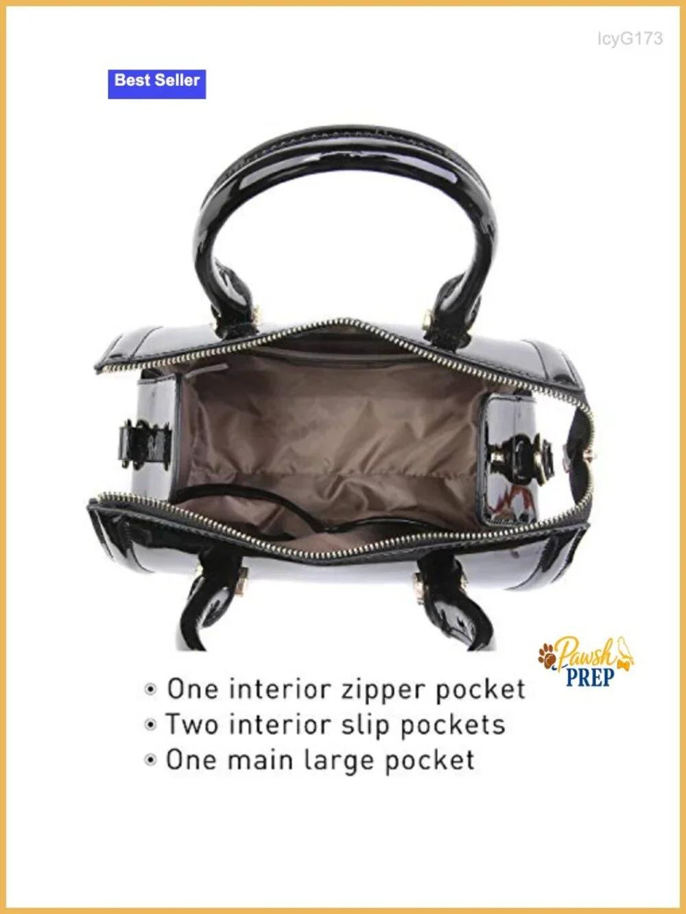 Patent Faux Leather Barrel Satchel Handbag - Detachable Shoulder Strap